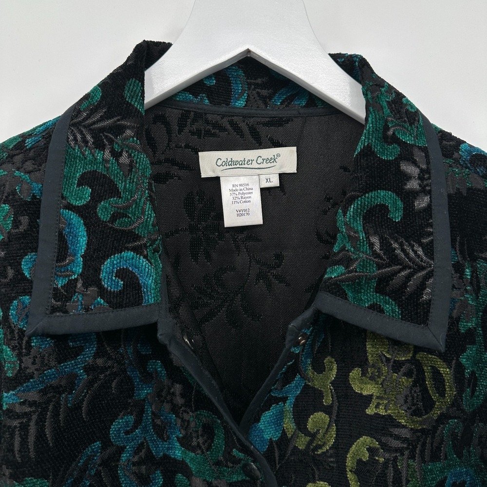 Coldwater‎ Creek Jacket Coat Size XL Reversible Brocade Embossed Forestcore Boho - Picture 4 of 15